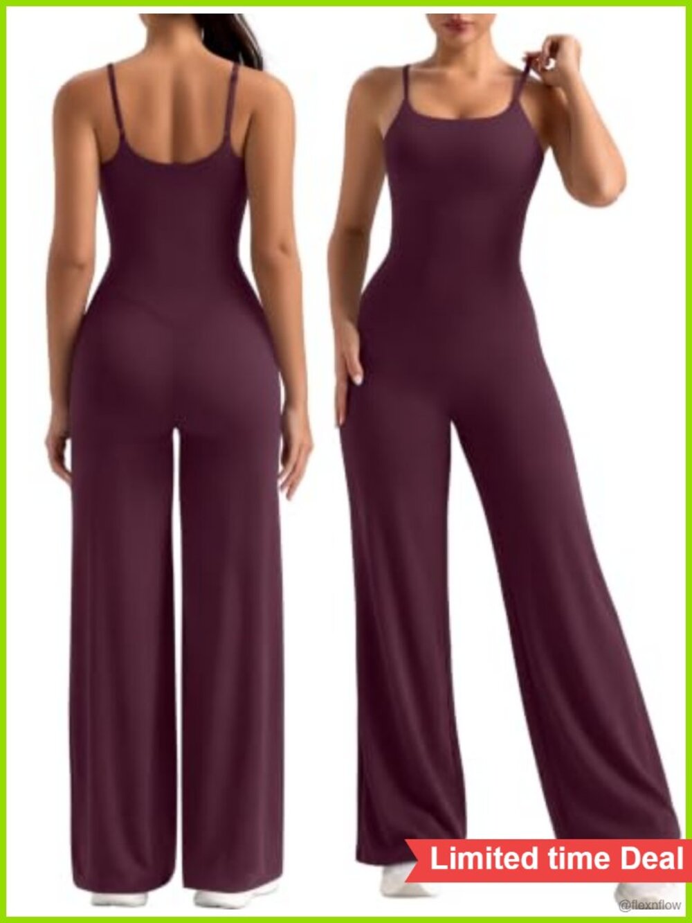 Wide Leg Workout Jumpsuit Sleeveless Square Neck Full Length Bodysuit